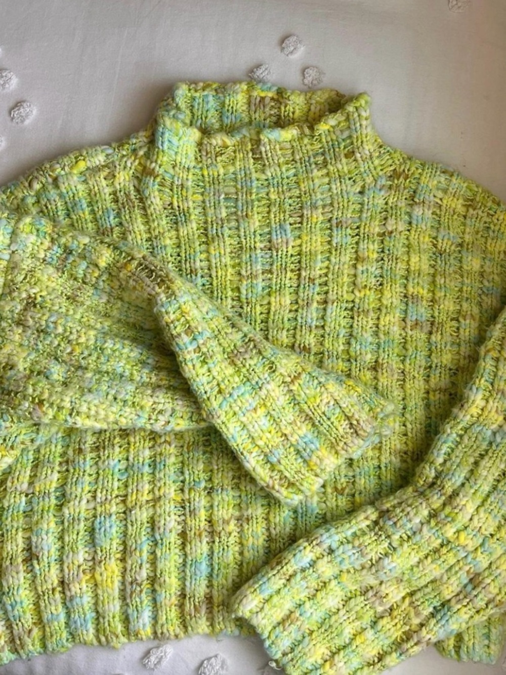 Free People Chunky Yellow and Green Multi-Texture Knit Sweater